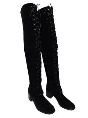 Kenneth Cole New York Black Suede Over The Knee Lace-Up Boots